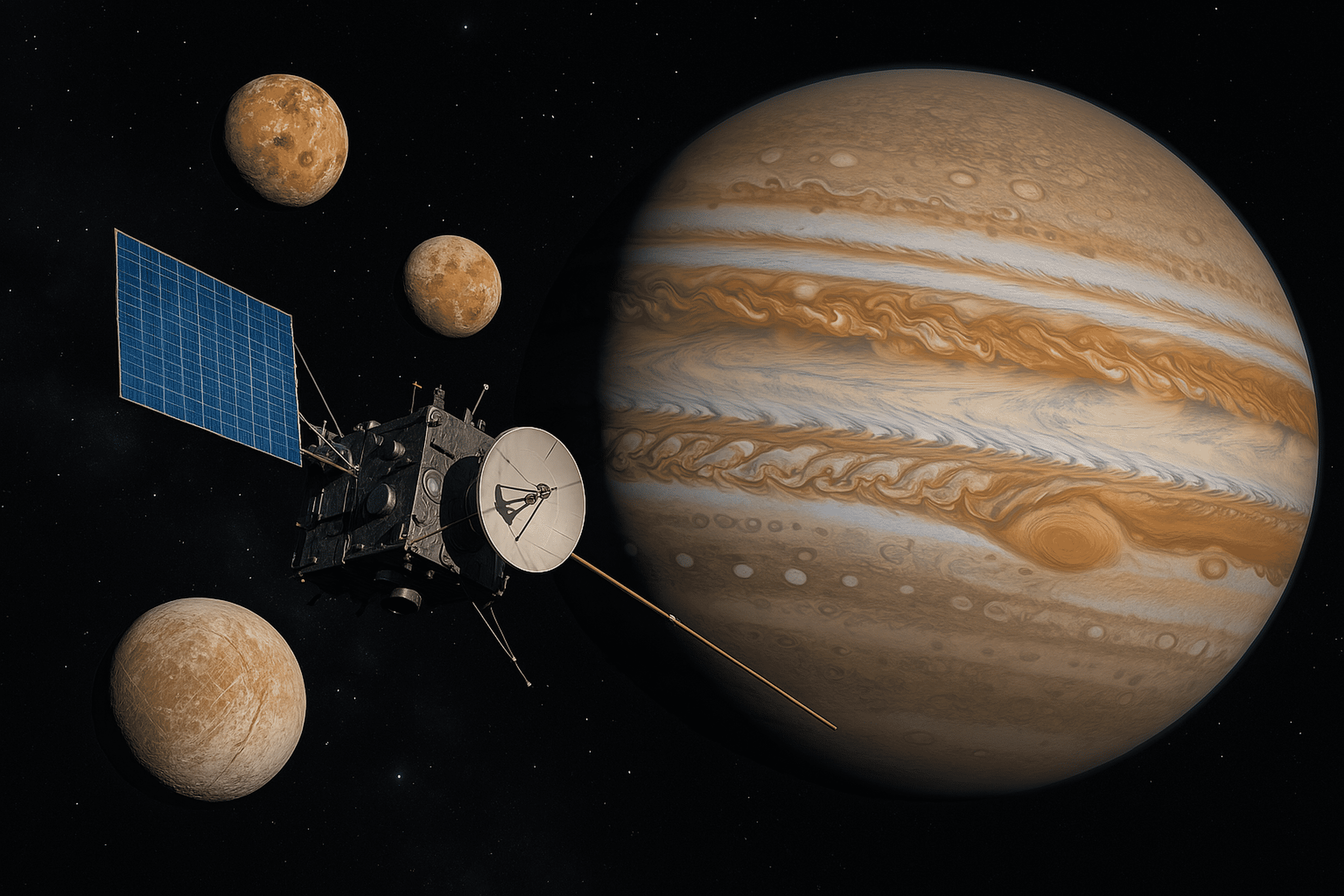 Illustration of mission JUICE (Jupiter Icy Moons Explorer)